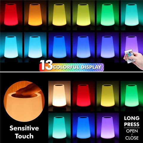 13 Color Changing Table Lamp Bedside Lamps For Bedroom Touch Nightlight RGB Remote Dimmable USB Rechargeable Room