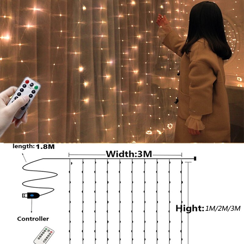 3M USB LED Curtains Festoon Led Light Garlands Christmas Lights Ramadan Decorations 2023 String Lights Wedding Decor New Year