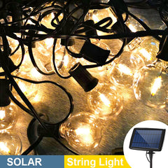 G40 Solar String Lights Outdoor 25FT Patio Lights with 25 LED Bulbs IP45 Waterproof Garden Outside Backyard, Porch