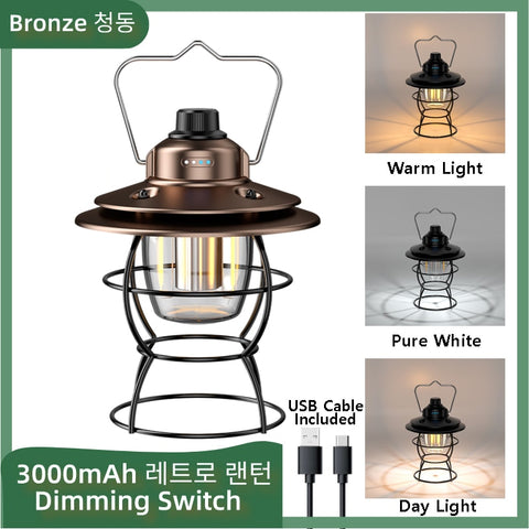 Retro Portable Camping Lantern 6000mAh Outdoor Kerosene Vintage Camp Lamp 3 Lighting Modes Tent Light for Hiking Climbing Yard