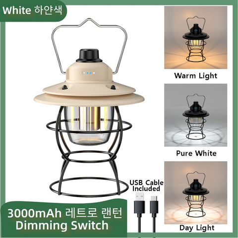 Retro Portable Camping Lantern 6000mAh Outdoor Kerosene Vintage Camp Lamp 3 Lighting Modes Tent Light for Hiking Climbing Yard