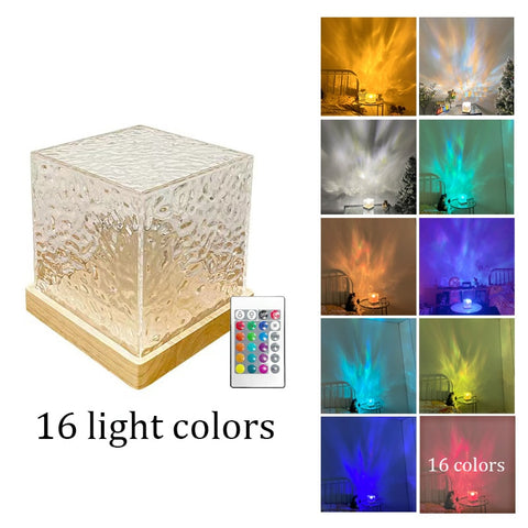 Crystal Lamp Water Ripple Projector Night Light Decoration Home Houses Bedroom Aesthetic Atmosphere Holiday Gift Sunset Lights